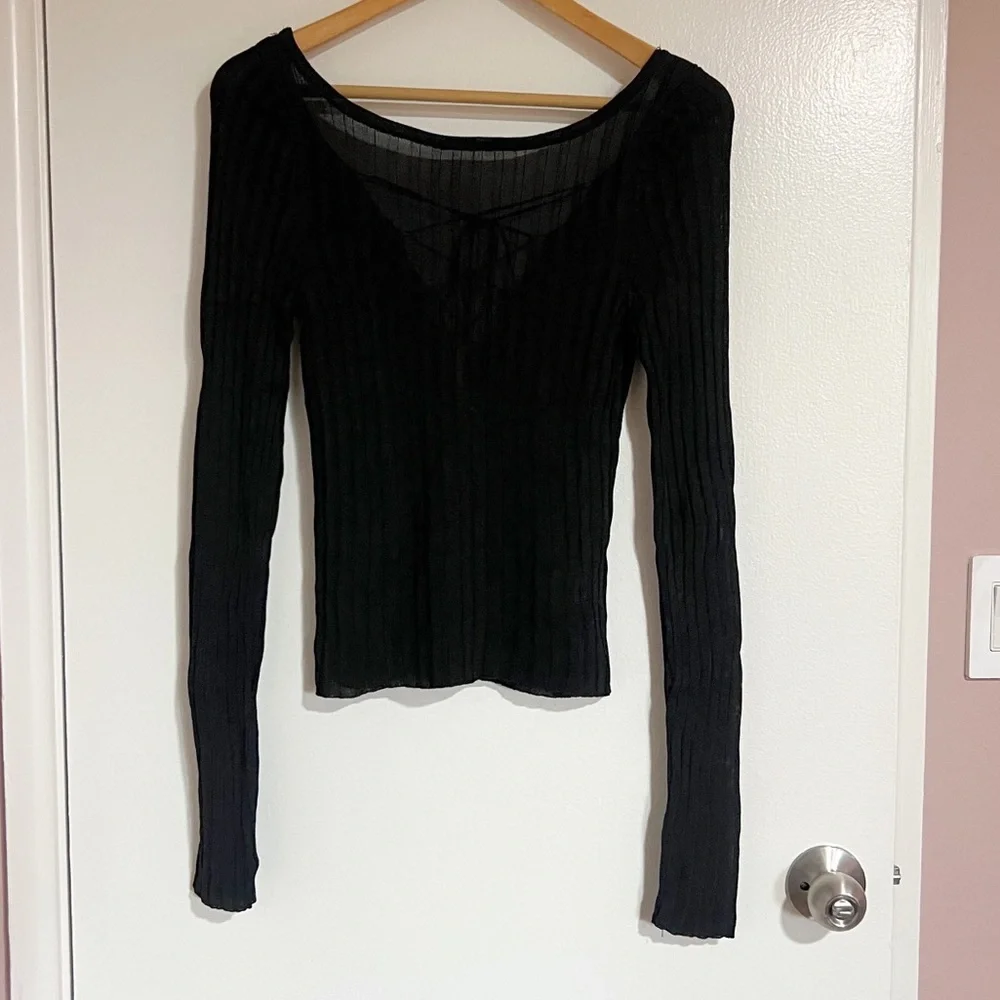 NWOT Free People Hits Different Lace Up Long Sleeve Black